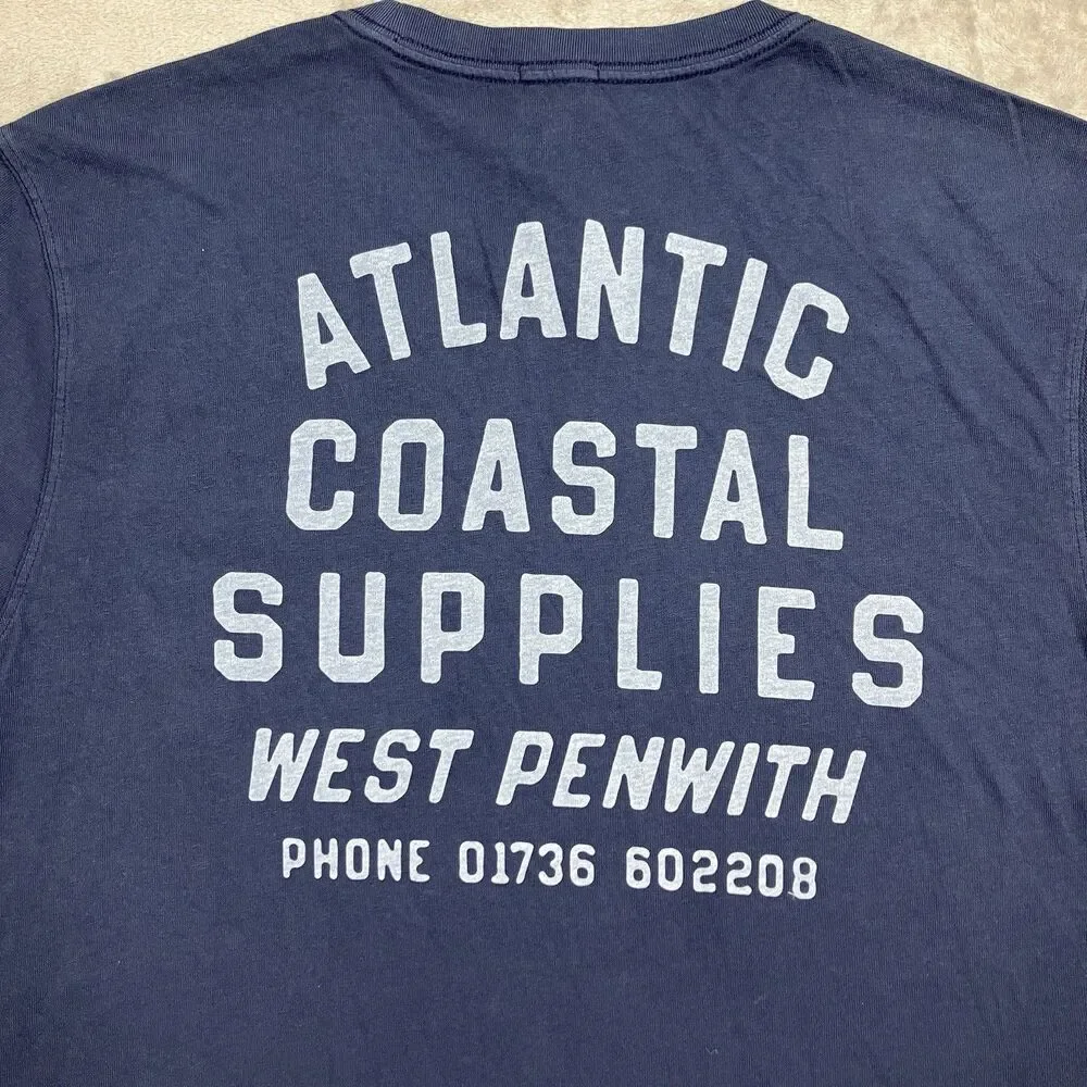 J.Crew T Shirt Mens L Blue Atlantic Coastal Supplies Graphic Pocket Logo